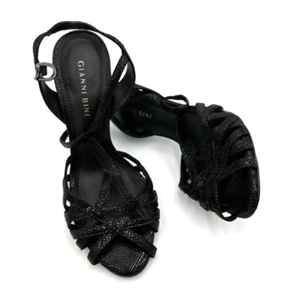 Gianni Bini Black Strappy Shiny Reptile-skin-like Pattern Sized 7M - Picture 1 of 6